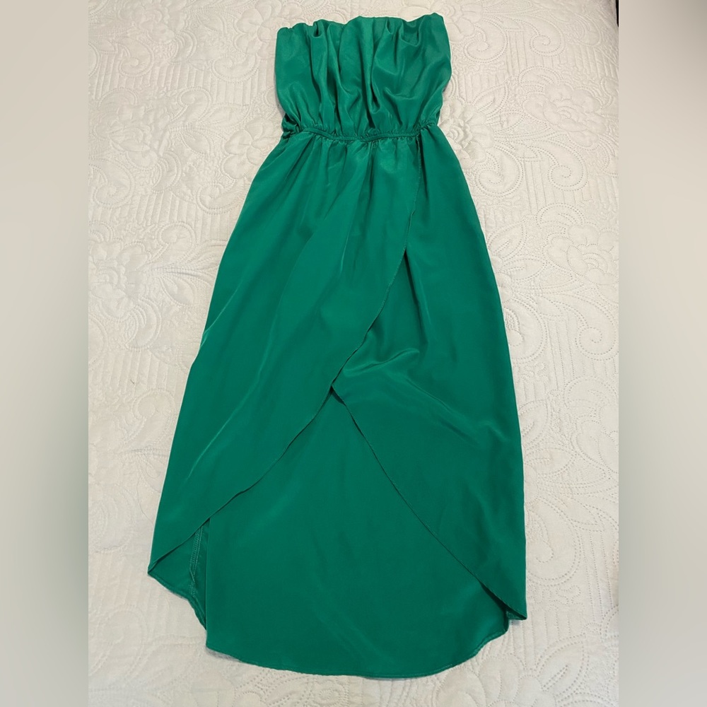 Annabelle emerald green tulip skirt strapless dress